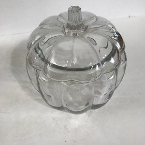Anchor Hocking Glass Pumpkin Cookie Jar With Lid Halloween Fall Vintage